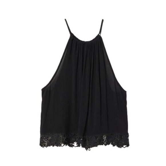H&M Flared Crinkle Tank Top with Lace Crocheted-Like Trimmed Hem Flared top US 6 - Picture 1 of 7